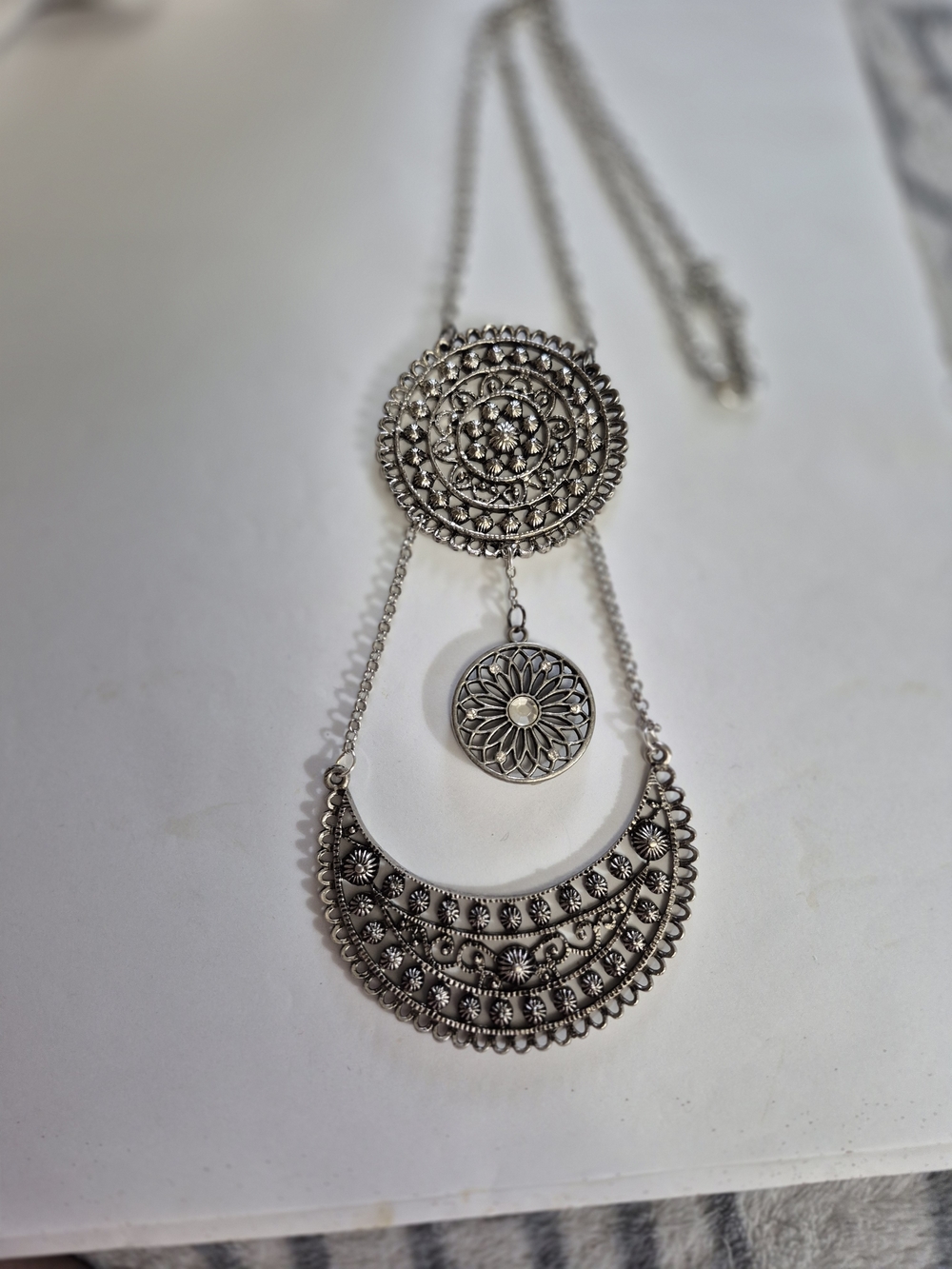 Intricate Silver-Tone Layered Filigree Necklace